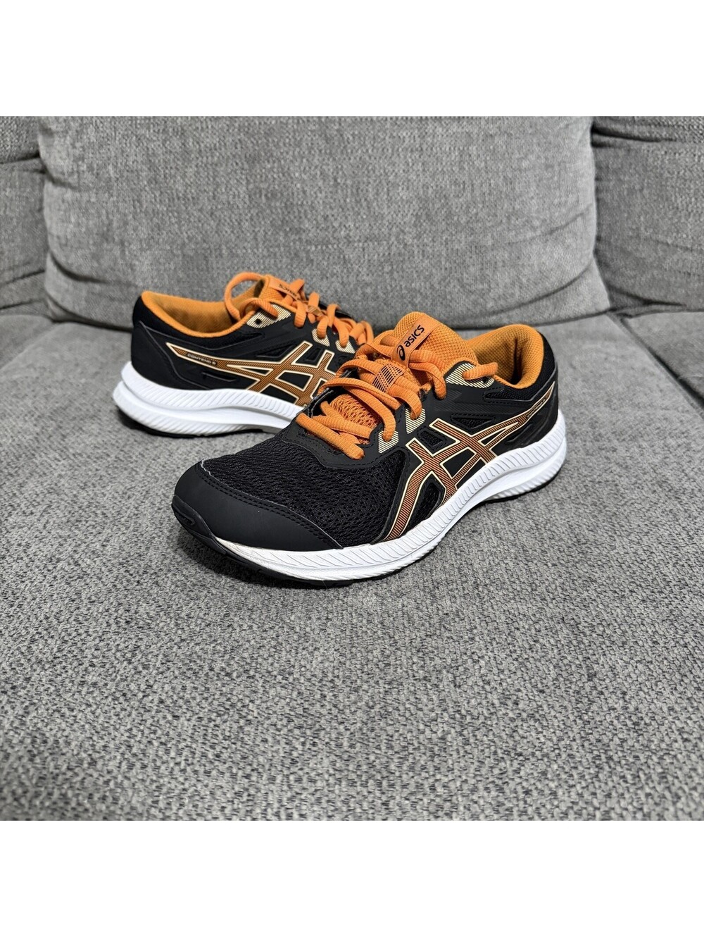 ASICS Shoes Youth Size 5.5 Black Orange Running Mesh Low Top Athletic Sneakers